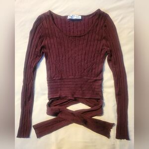 Zara Maroon Ribbed Wrap Sweater